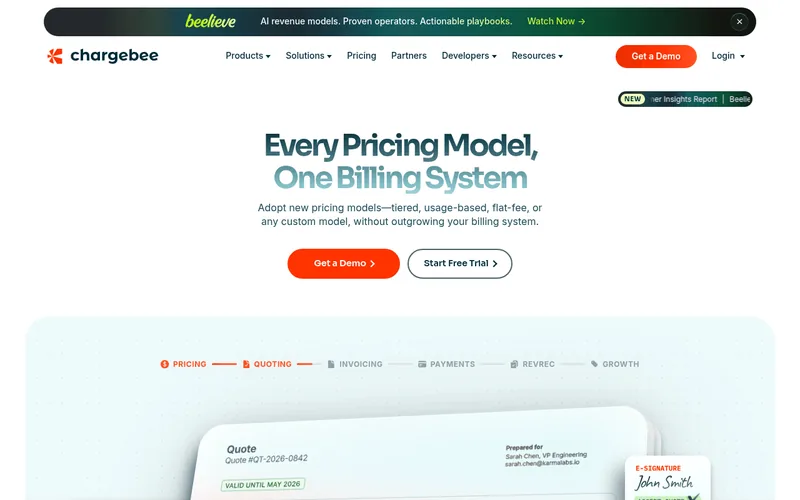 Website snapshot for Chargebee