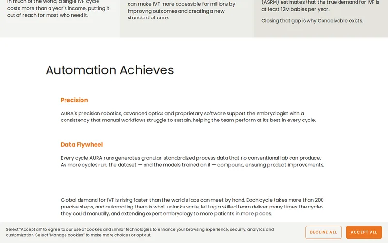 Website snapshot for Conceivable Life Sciences