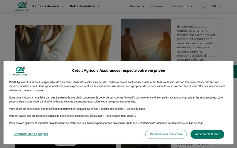 Website snapshot for Crédit Agricole Assurances