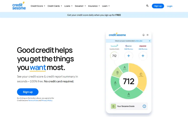 Website snapshot for Credit Sesame