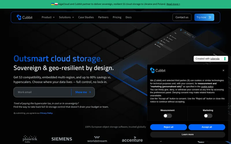 Website snapshot for Cubbit
