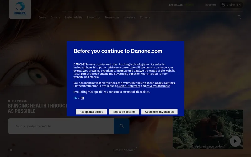 Website snapshot for Danone