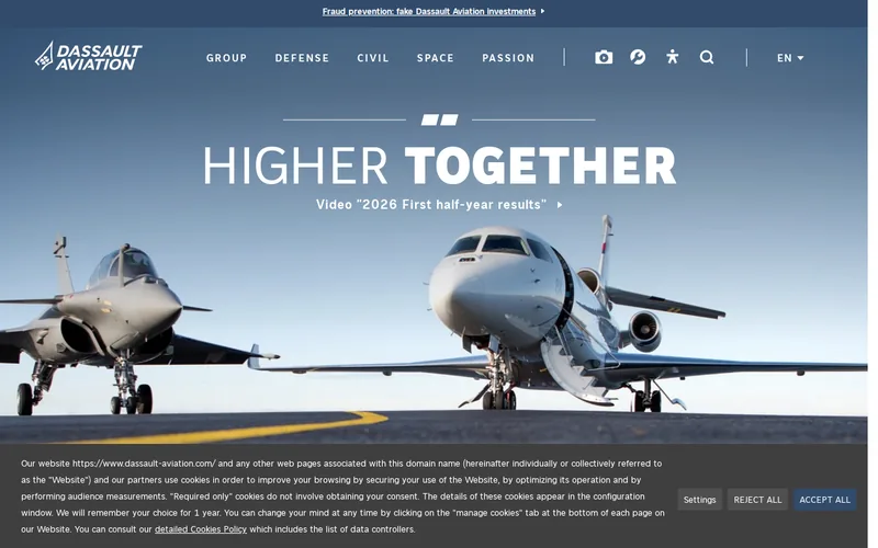 Website snapshot for Dassault Aviation