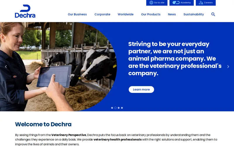 Website snapshot for Dechra Pharmaceuticals