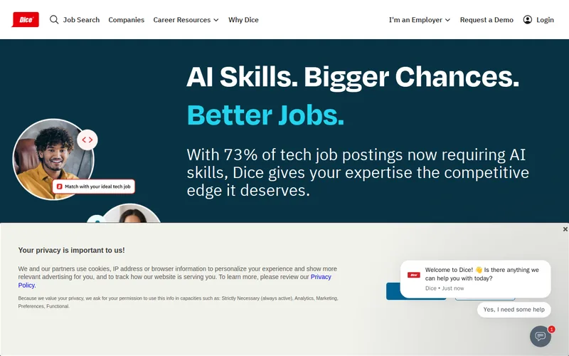 Website snapshot for Dice