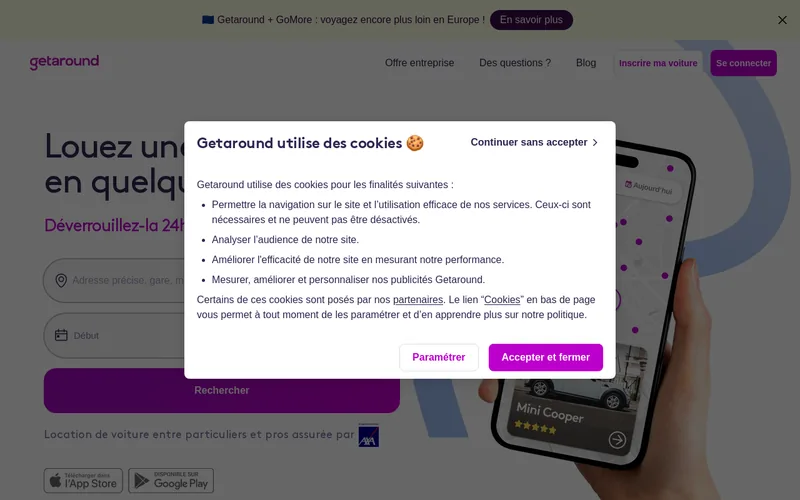 Website snapshot for Drivy