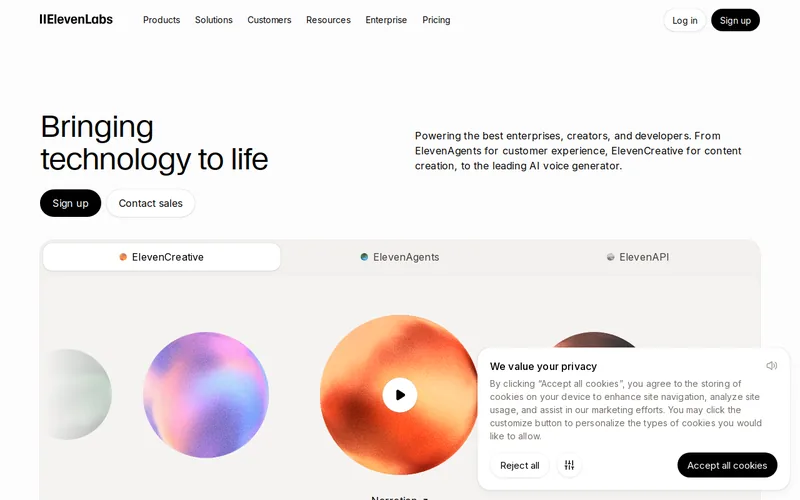 Website snapshot for Eleven Labs