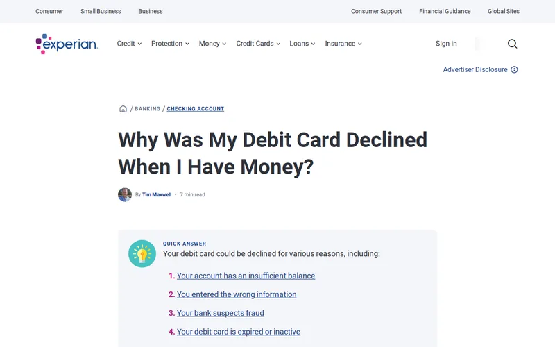 Website snapshot for Experian