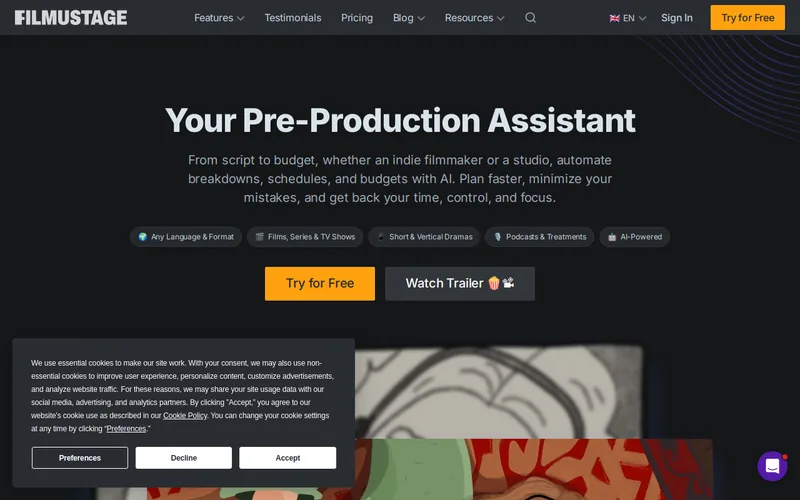 Website snapshot for Filmustage