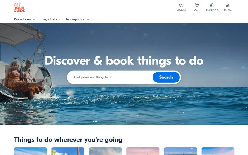 Website snapshot for GetYourGuide