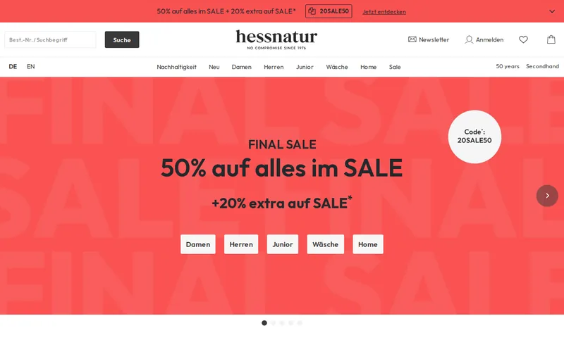 Website snapshot for hessnatur