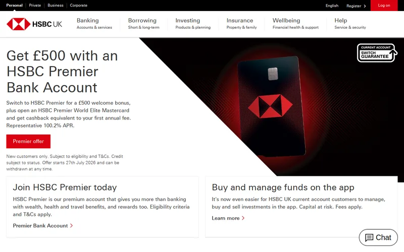Website snapshot for HSBC