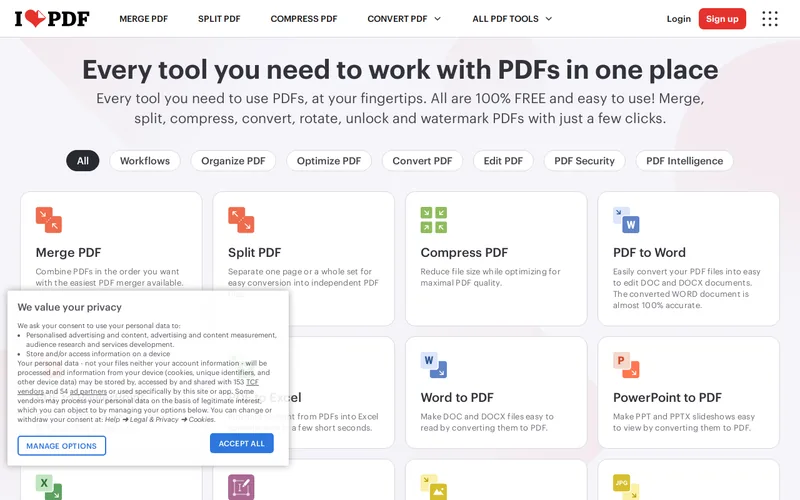 Website snapshot for iLovePDF