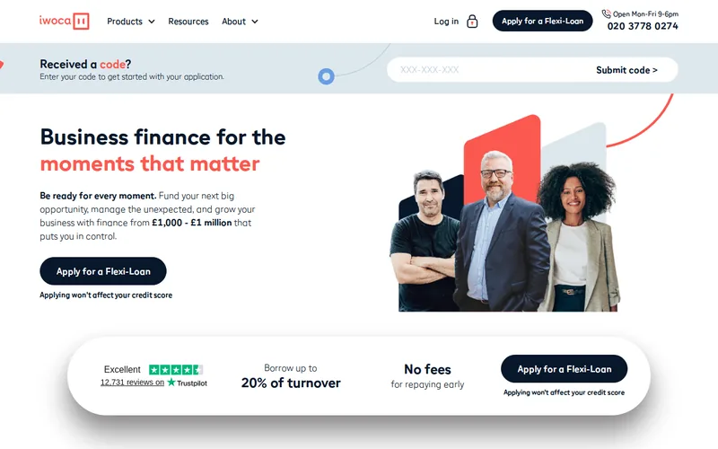 Website snapshot for Iwoca