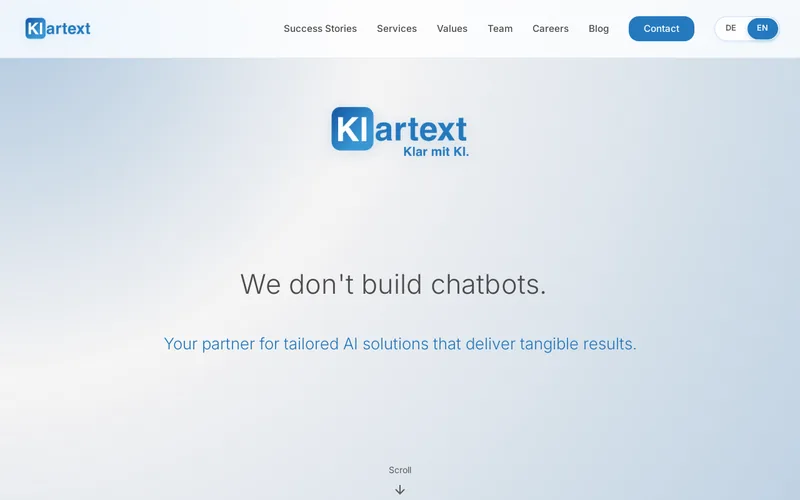 Website snapshot for Klartext AI
