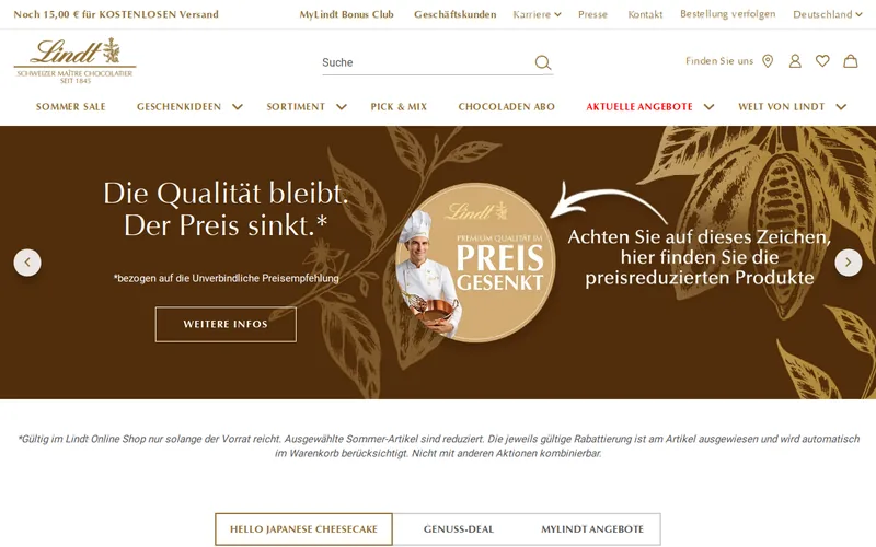 Website snapshot for Lindt & Sprüngli