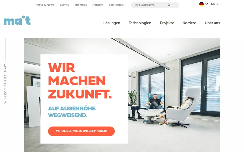 Website snapshot for MAIT for business