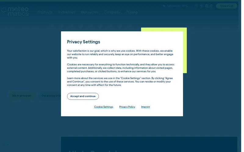 Website snapshot for Meteomatics