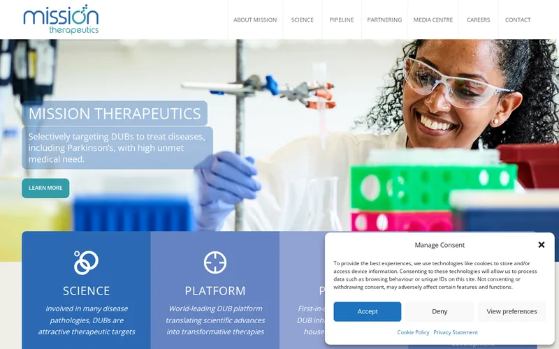 Website snapshot for Mission Therapeutics