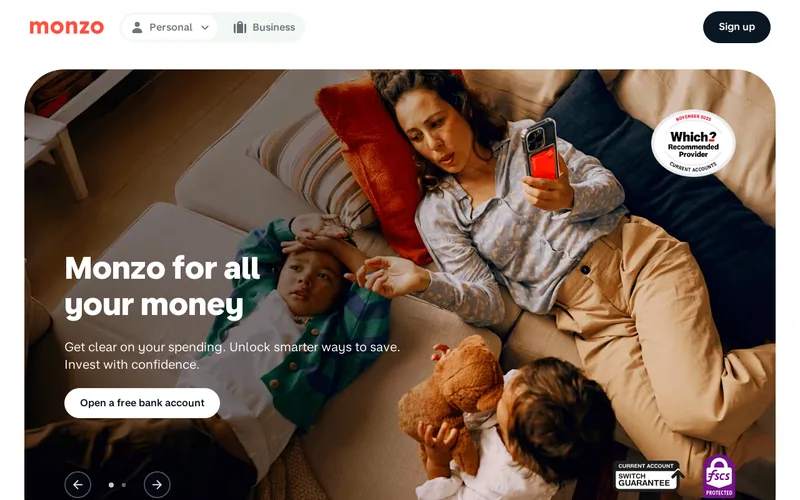 Website snapshot for Monzo