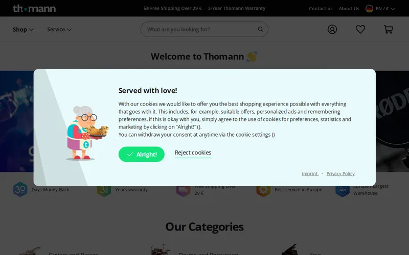 Website snapshot for Musikhaus Thomann