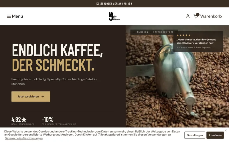 Website snapshot for Nine Fine Roastery