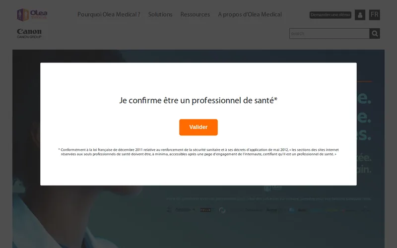 Website snapshot for Olea Medical
