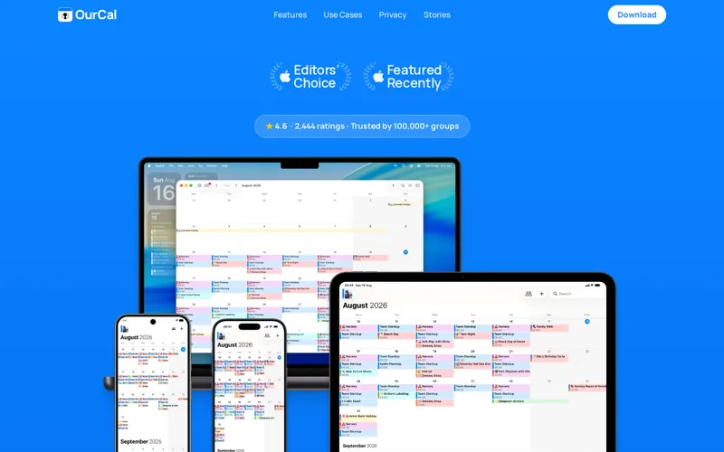 Website snapshot for OurCal
