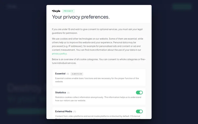 Website snapshot for Oxyle