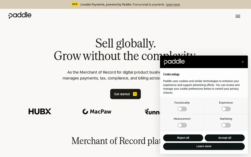 Website snapshot for Paddle