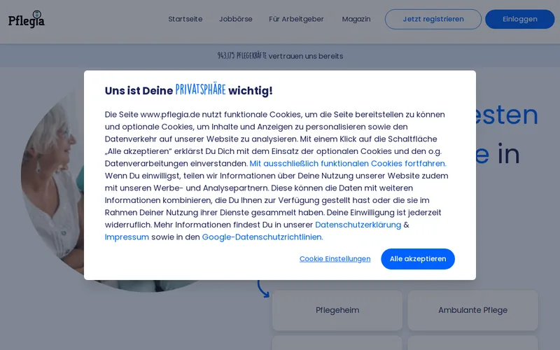 Website snapshot for Pflegia