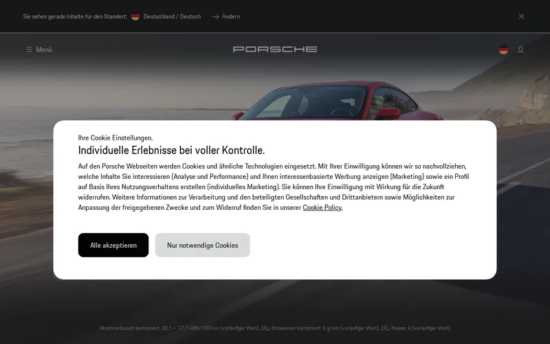 Website snapshot for Porsche