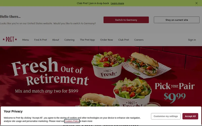 Website snapshot for Pret