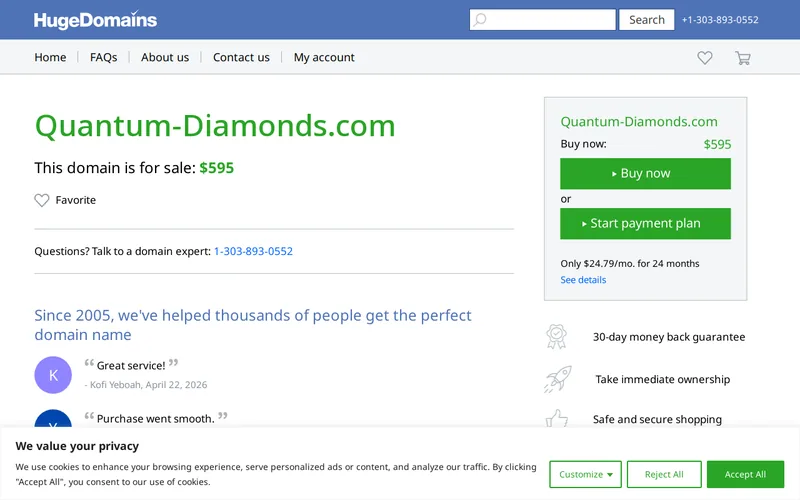 Website snapshot for Quantum Diamonds
