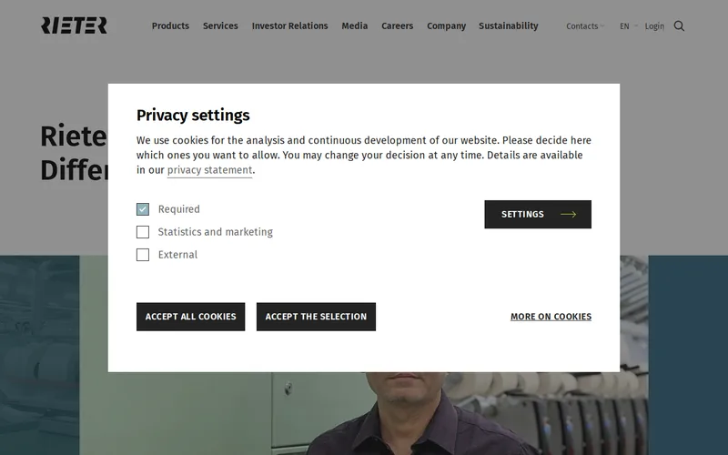 Website snapshot for Rieter