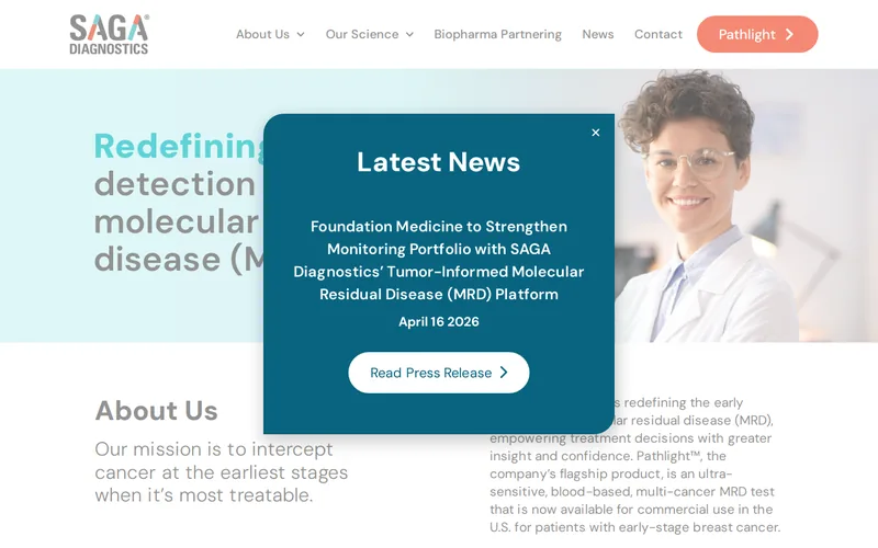 Website snapshot for Saga Diagnostics