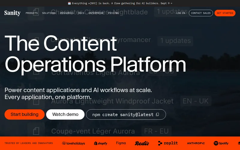 Website snapshot for Sanity
