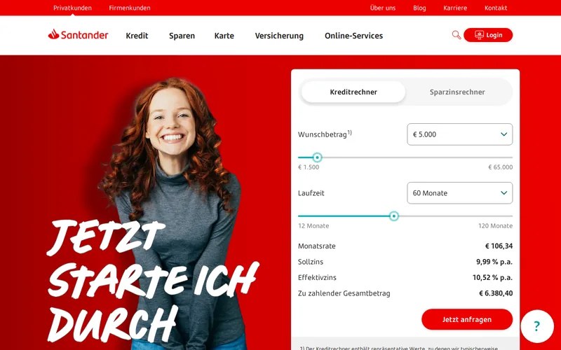 Website snapshot for Santander Consumer Bank