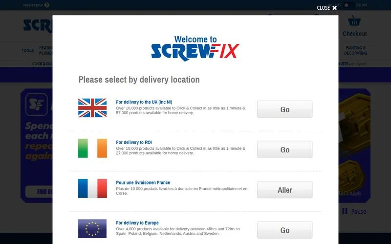 Website snapshot for Screwfix