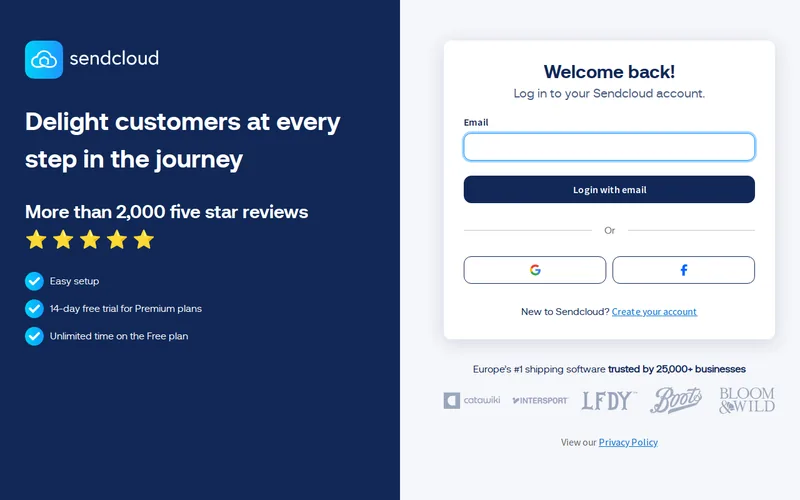 Website snapshot for Sendcloud