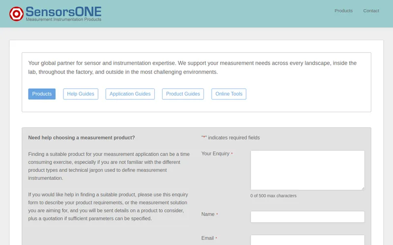 Website snapshot for SensorsOne