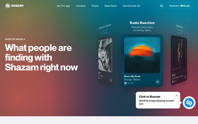Website snapshot for Shazam