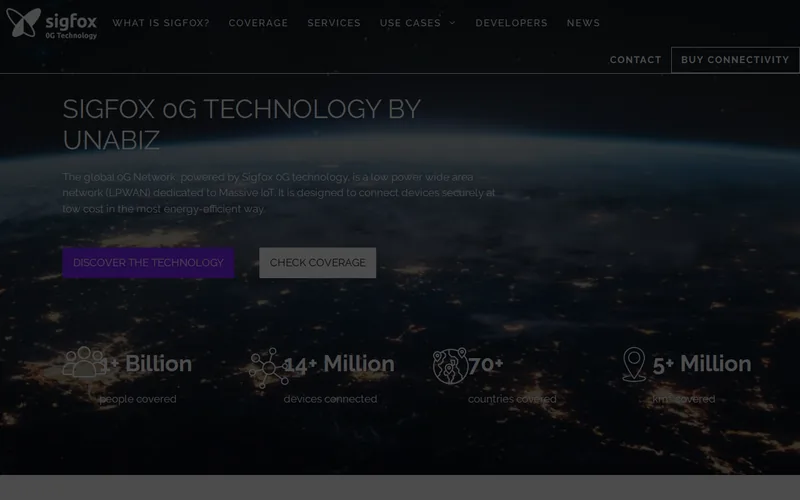 Website snapshot for Sigfox