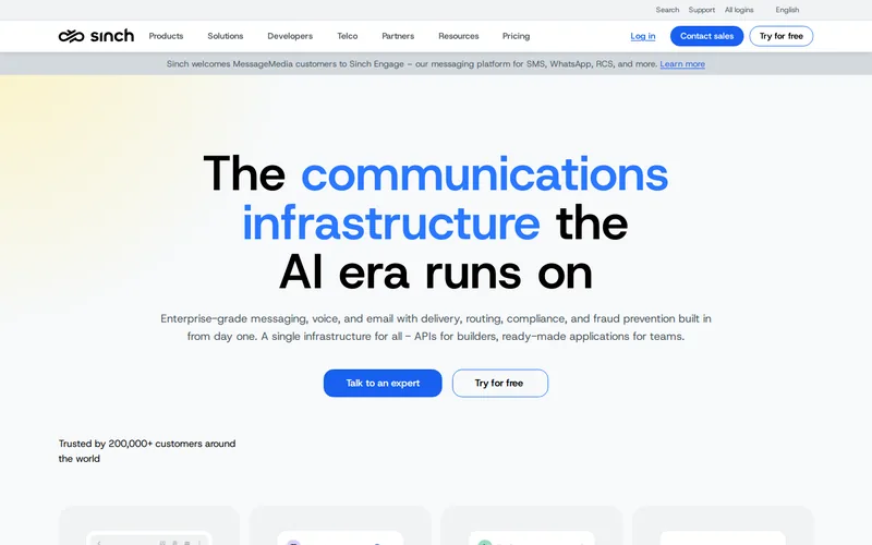 Website snapshot for Sinch