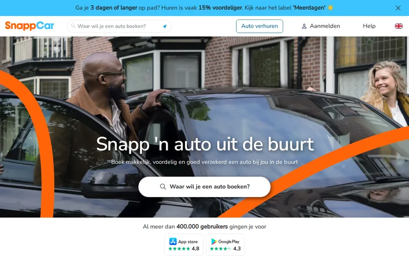 Website snapshot for SnappCar
