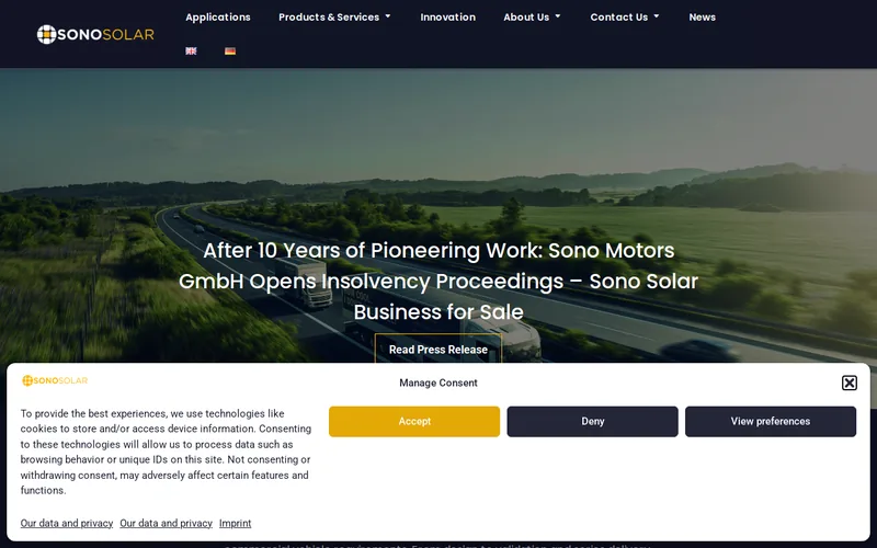 Website snapshot for Sono Motors