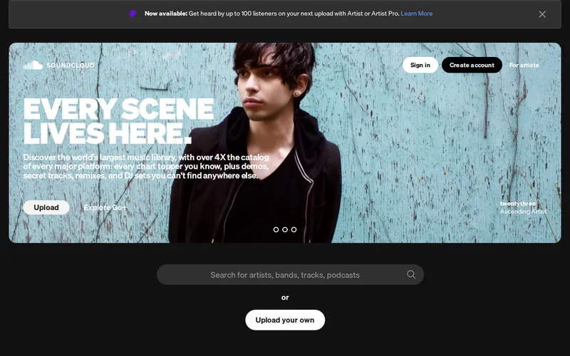 Website snapshot for SoundCloud