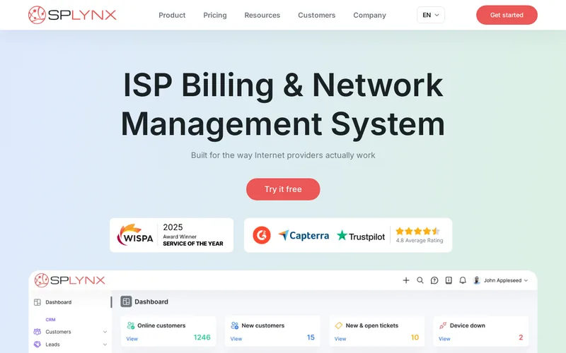 Website snapshot for Splynx
