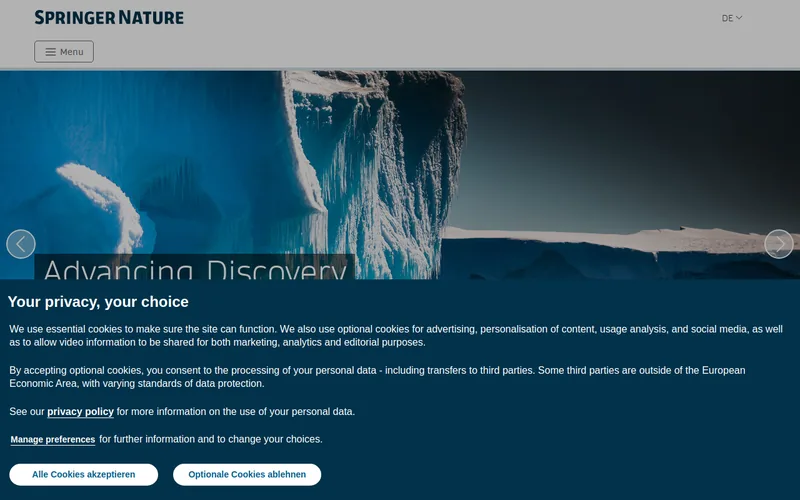 Website snapshot for Springer Nature