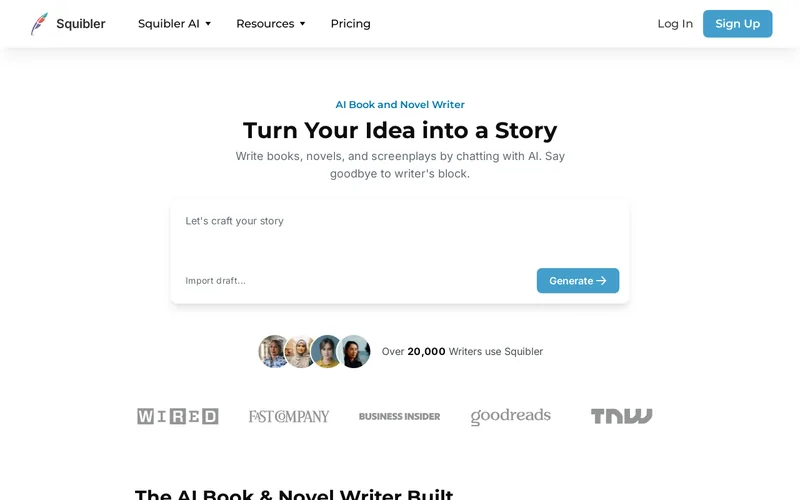 Website snapshot for Squibler